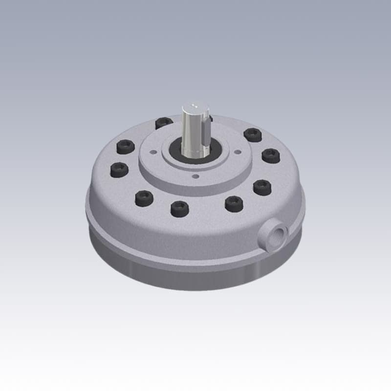 Modello 3D pompa idraulica a pistoni radiali serie PR5 per sistemi oleodinamici prodotto da Stucchi Hydropower.