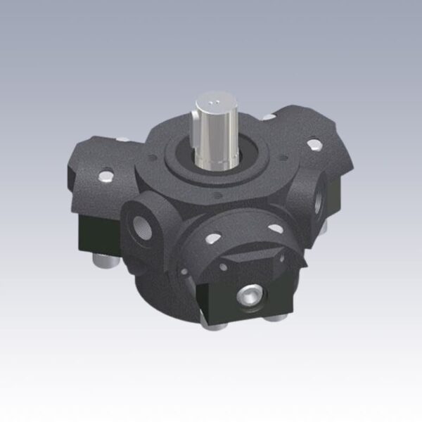 Modello 3D pompa idraulica a pistoni radiali serie PR3 per sistemi oleodinamici prodotto da Stucchi Hydropower.
